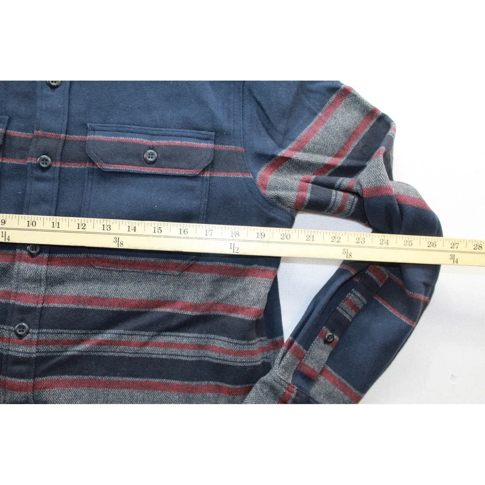 Banana Republic Flannel Shirt Mens Small Navy Blue Excellent Striped Wool Blend